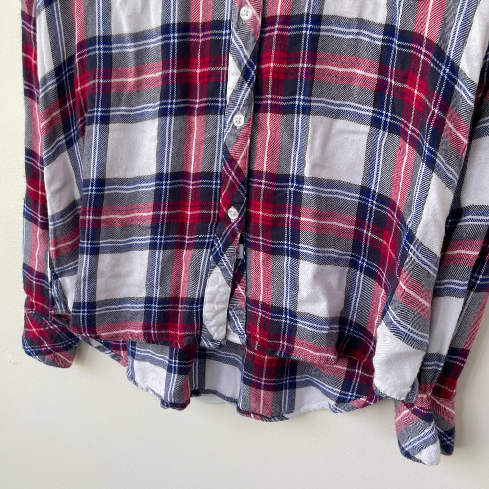 Rails Hunter White Rose Navy Plaid Long Sleeve M Medium 100% Rayon - Picture 5 of 11